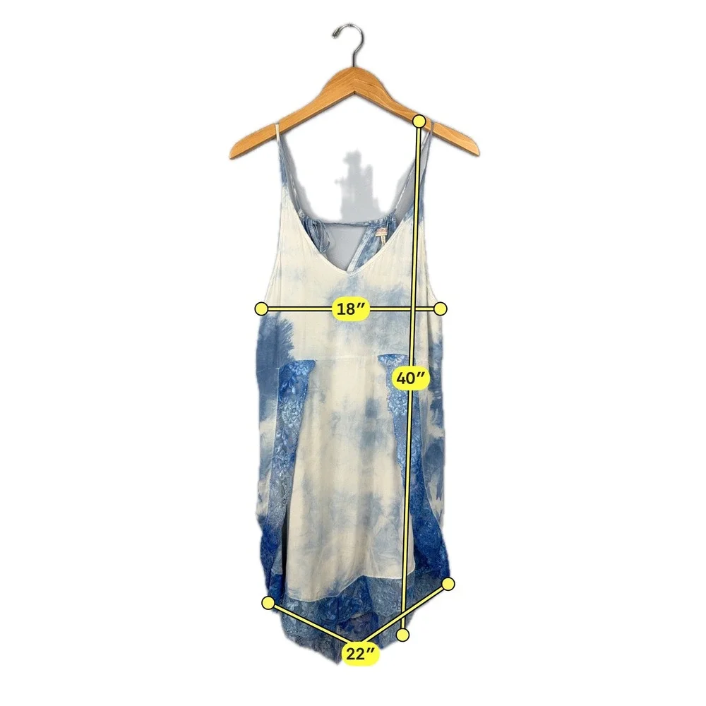 Intimately Free People Slip Dress Womens XS Blue Tie Dye Lace Trim‎ Boho Mini